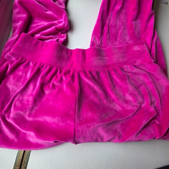 Victorias Secret Velour Joggers Tracksuit Hot Pink Wide Tapered  Size XL Women's - Picture 5 of 9